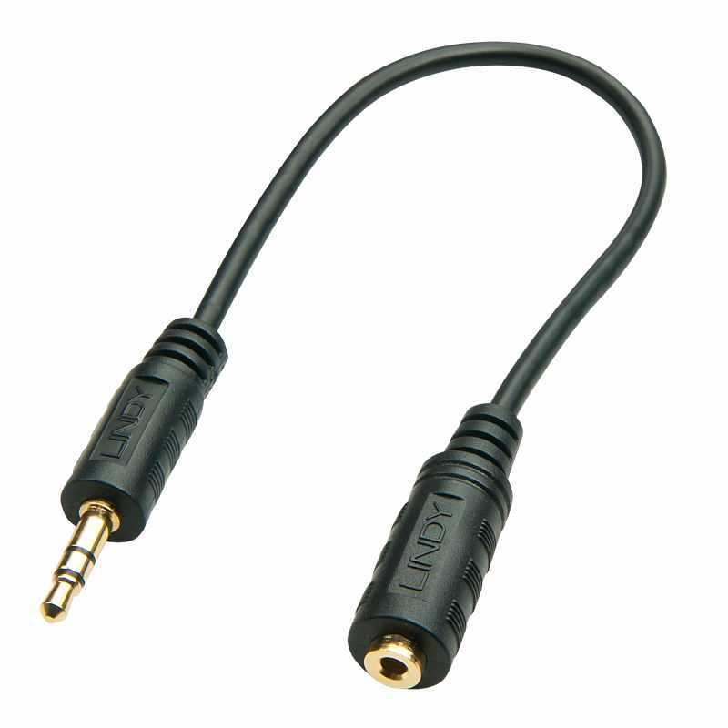 LINDY 35699 : Câble audio Premium jack 35mm mâle vers jack 25mm femelle 20cm