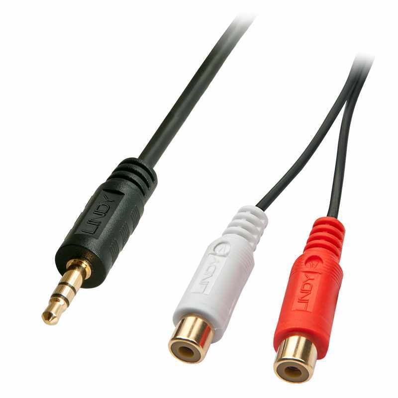 LINDY 35678 Câble audio Premium 2 x RCA (Cinch) femelle vers jack 35mm mâle 25cm