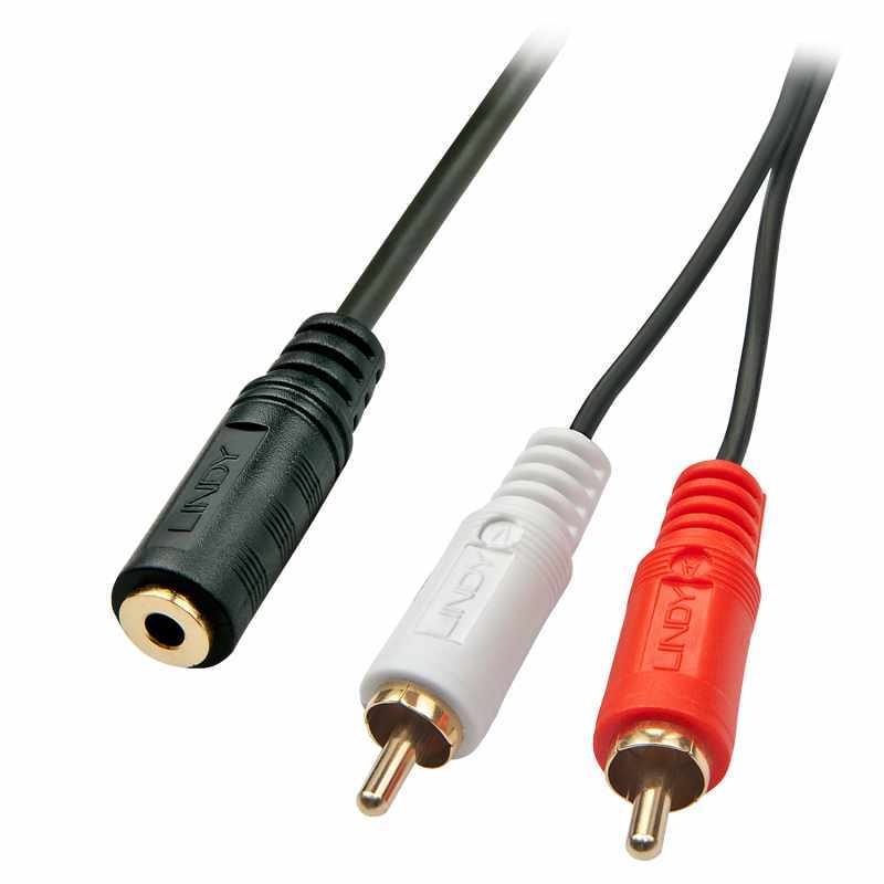 LINDY 35677 Cable de audio premium 2 x RCA (cinch) a conector hembra de 35 mm 25 cm