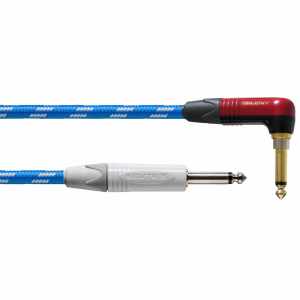 CORDIAL CXI3RP-SKY-SILENT . CXI Sky - 6,35 mm NEUTRIK-Stecker mit Silent, abgewinkelt - weiß/blaue Textilummantelung - 3 m