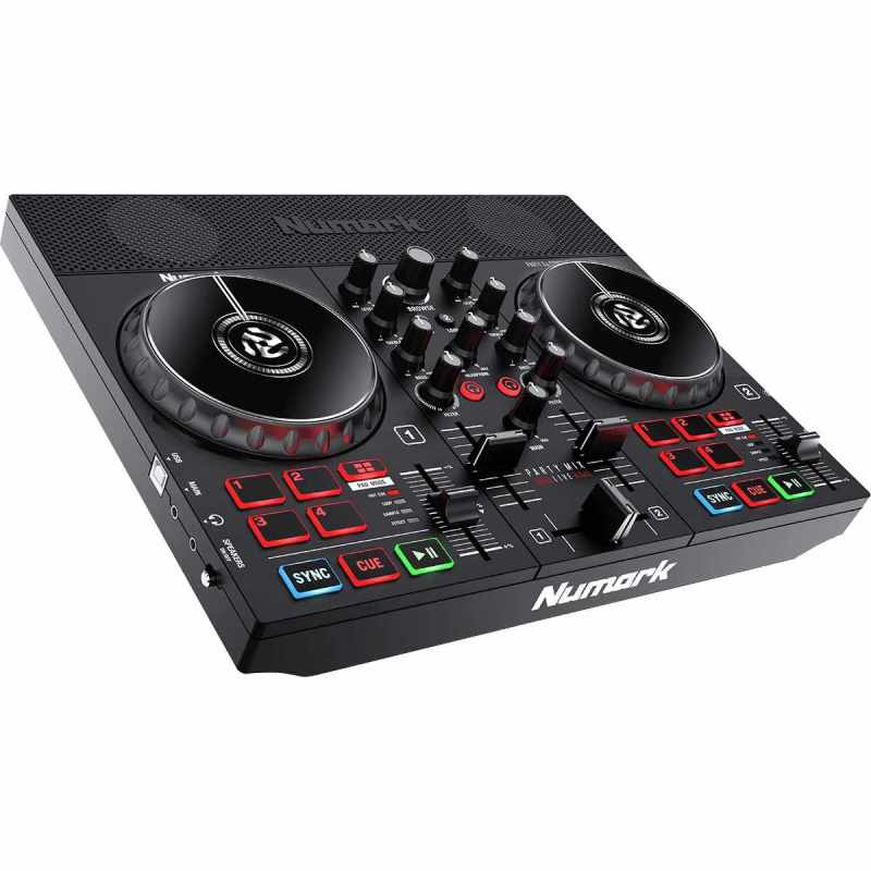 NUMARK PARTYMIXLIVE 2 channels, 8 pads, sound card, lights, monitors