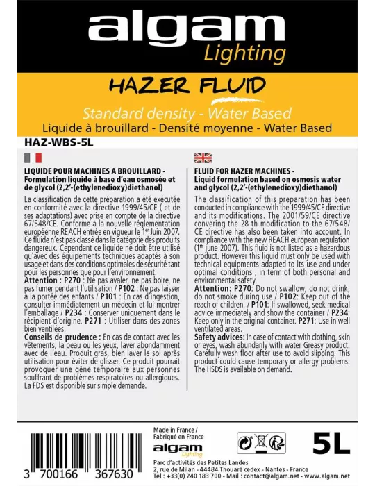  Algam Lighting HAZ-WBS-5L Liquide brouillard WB standard 5L|MusicGoodDeal 