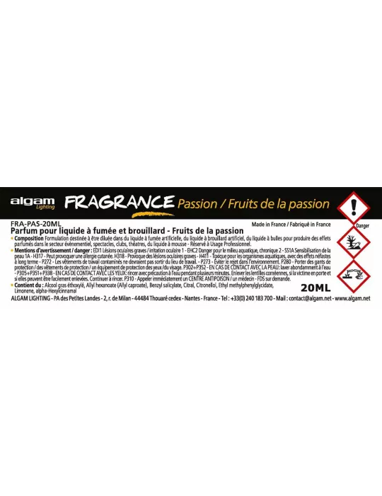  Algam Lighting FRA-PAS-20ML Parfum fumée-brouillard, passion 20ml|MusicGoodDeal 