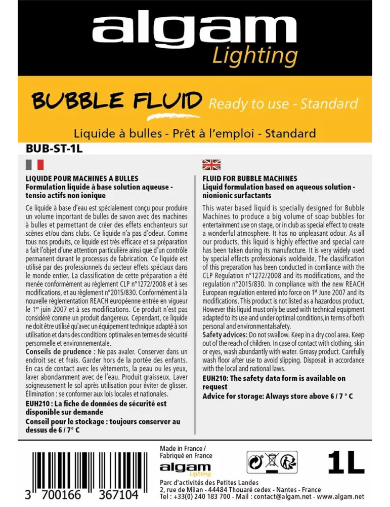  Algam Lighting BUB-ST-1L Liquide bulles standard 1L|MusicGoodDeal 