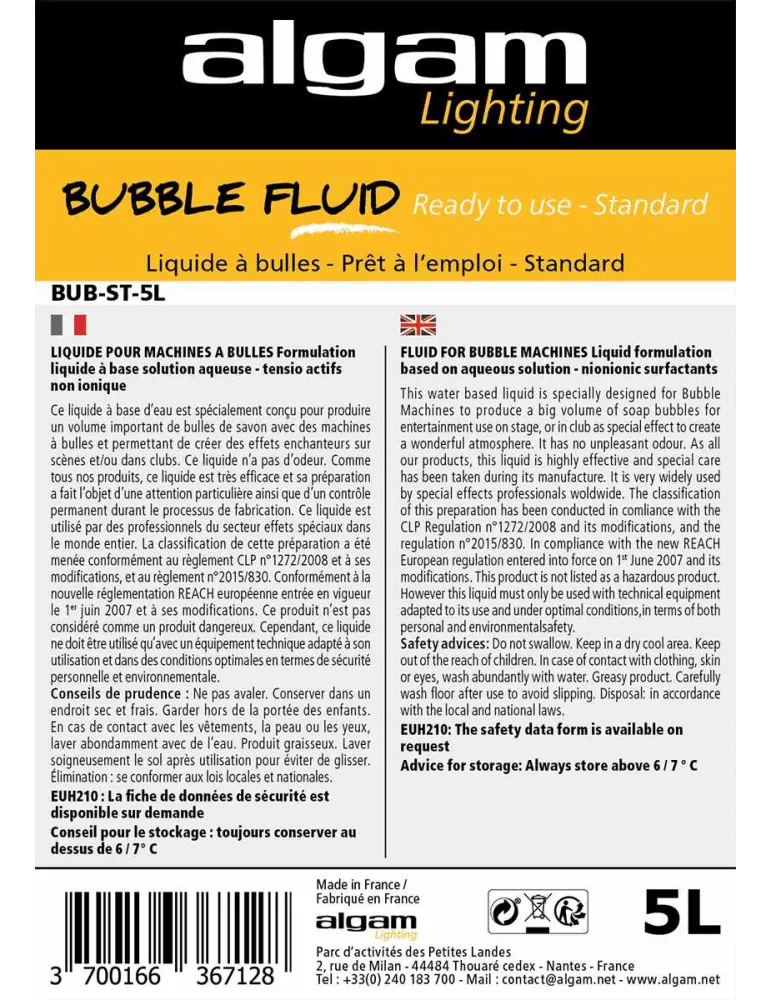  Algam Lighting BUB-ST-5L Liquide bulles standard 5L|MusicGoodDeal 