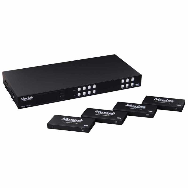 MUXLAB 500412-V2 Matrix - HDMI 4x4 Matrix Kit, HDBT, PoC, 4K/60