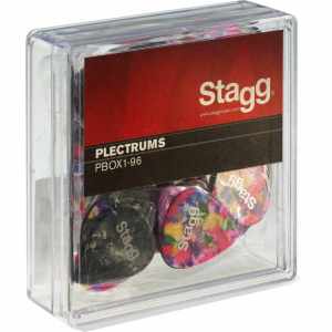 STAGG PBOX1-96 Pack of 100 Stagg 0.96 mm (0.038") standard plastic picks, various colours