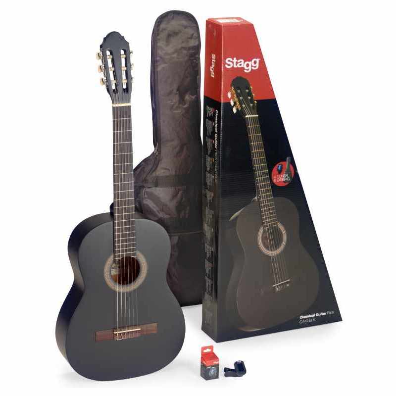 STAGG C440 M BLK PACK Guitar 4/4 black classical guitar with linden top, tuner, bag and colour box