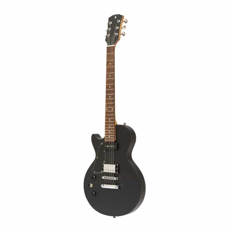 STAGG SEL-HB90 BLK LH Standard Serie, E-Gitarre mit massivem, flacher Mahagonikorpus, Linkshänder