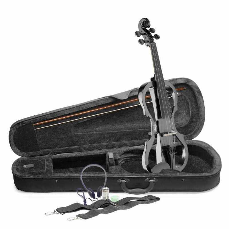 STAGG EVN X-4/4 MBK 4/4 electric violin set with metallic black electric violin, soft case and headphones