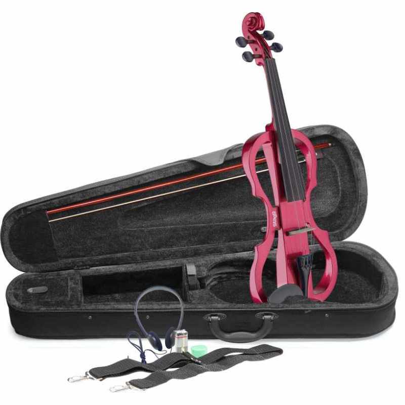 STAGG EVN X-4/4 MRD 4/4 electric violin set with metallic red electric violin, soft case and headphones