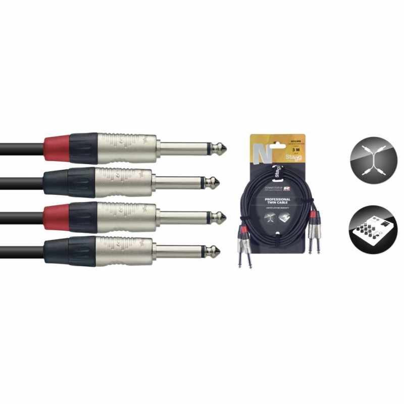 STAGG NTC3PR Twin cable, jack/jack (m/m), mono, 3 m (10')