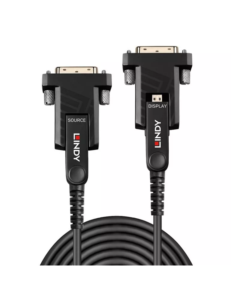 LINDY 38325 - Câble Micro-HDMI 18G Hybride Fibre Optique avec Connecteurs HDMI & DVI Détachables 70m