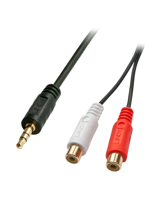 LINDY 35678 Câble audio Premium 2 x RCA (Cinch) femelle vers jack 35mm mâle 25cm