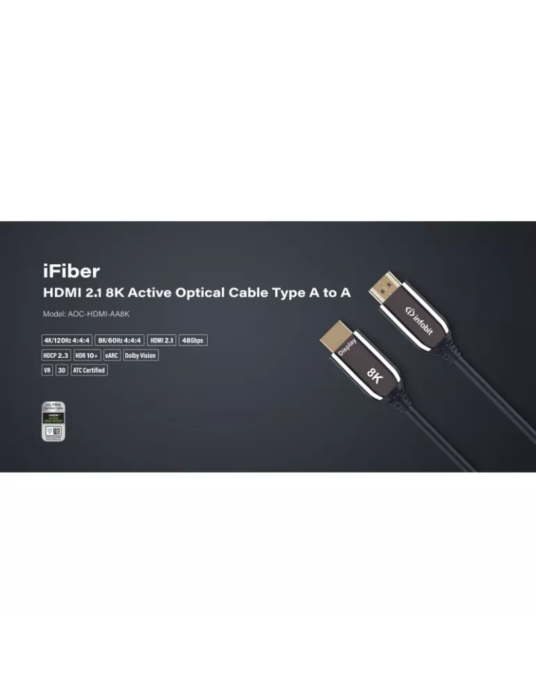 INFOBIT AOCHDMIAA8K10 10m active fiber optic cable iFiber HDMI 8K type A to A Infobit - AOC-HDMI-AA8K-10 INFOBIT INFAOCHDMIAA8