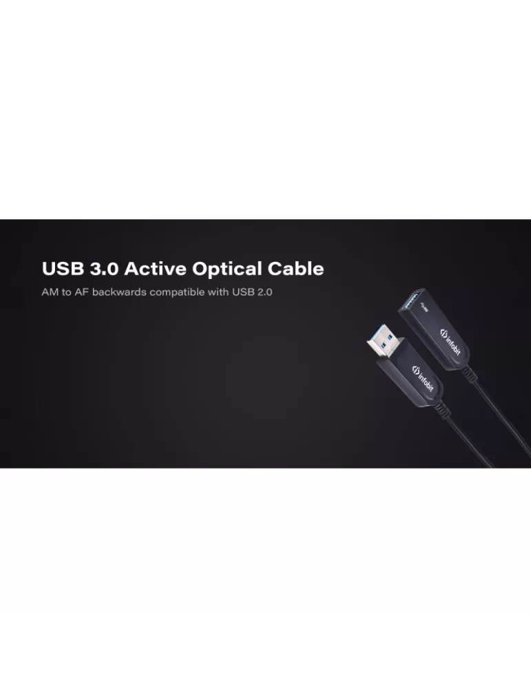 INFOBIT AOCUSB30AMAF05 Cable de fibra óptica activa 5m USB3.0 Tipo A(M) a A(F) USB2.0 compatible Infobit - AOC-USB30-AMAF-05 I
