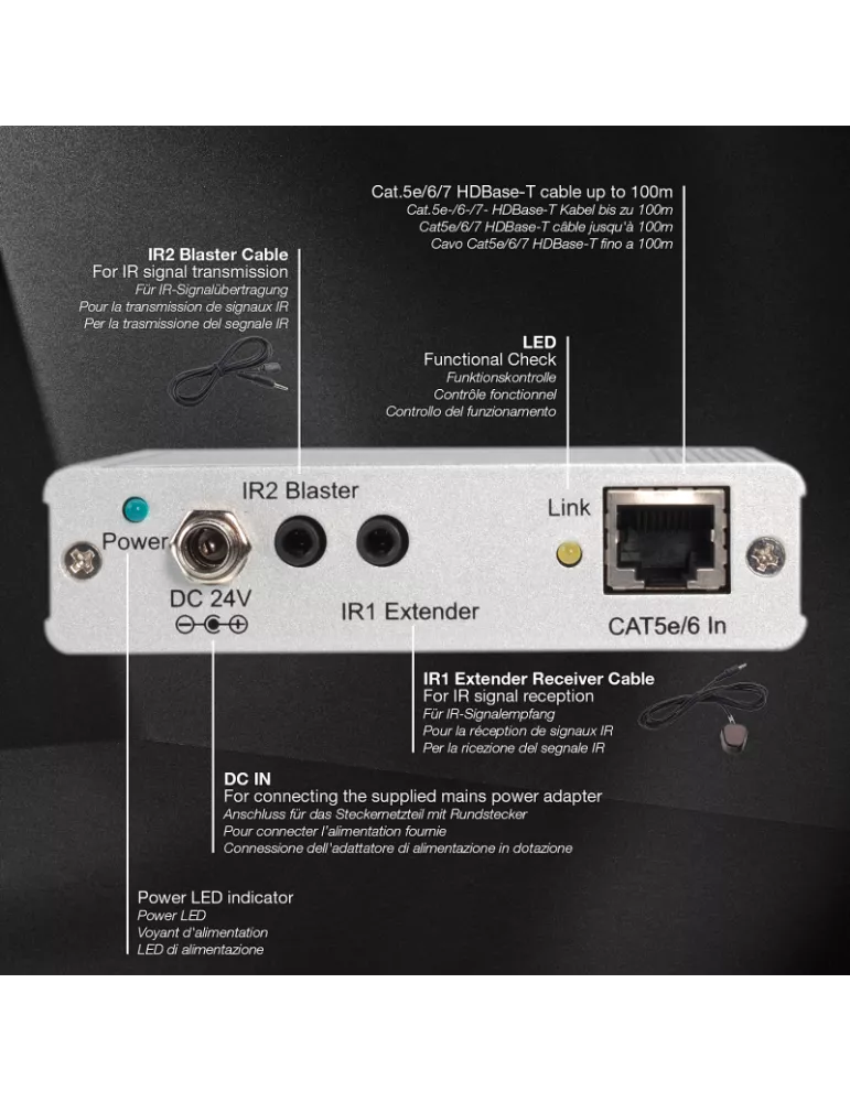 LINDY 38218 : Récepteur C6-100m Premium PoE pour extender (amplificateur) HDMI avec technologie HDBaseT