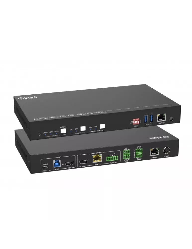 INFOBIT ISWITCH201K Kit Switcher 2x1 HDMI 18Gbps + USB-C + KVM Infobit iSwitch 201K compatible avec une caméra et haut-parleur/