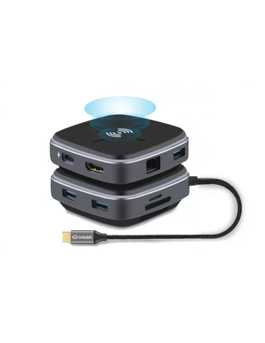 INFOBIT IHUB901W Hub BYOD USB Type-C 9-en-1avec chargeur sans fil  iHub 901W