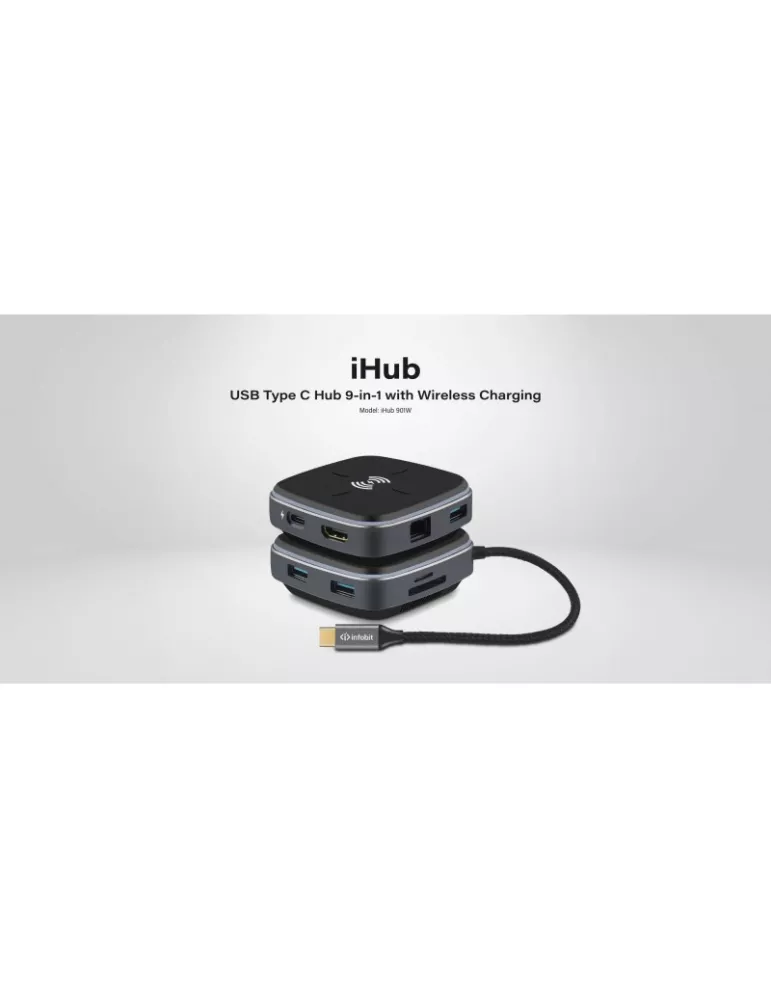 INFOBIT IHUB901W USB Typ-C 9-in-1 BYOD-Hub mit kabellosem Ladegerät iHub 901W INFOBIT INFIHUB901W | MusicGoodDeal