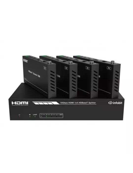 INFOBIT ISWITCH104H150 Splitter Kit1x4 HDMI iSwitch 104H150 mit Audio   4x HDBT Receivern INFOBIT INFISWITCH104H150 | MusicGoo