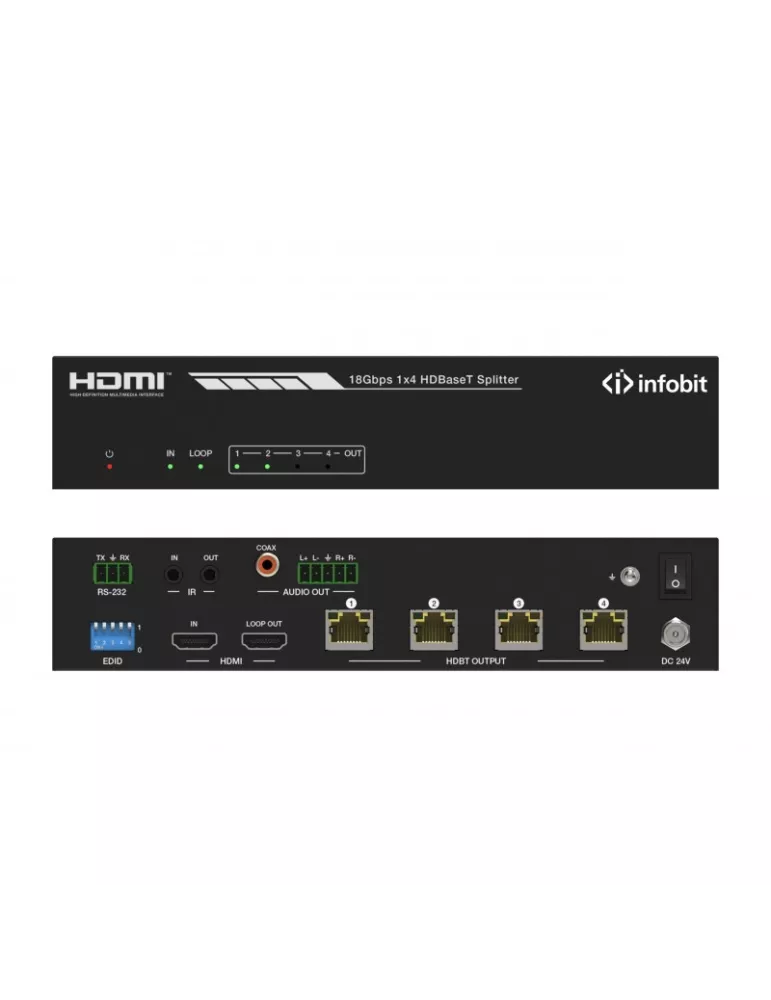 INFOBIT ISWITCH104H150 Kit Splitter1x4 HDMI iSwitch 104H150 with audio   4x HDBT receivers INFOBIT INFISWITCH104H150 | MusicGo