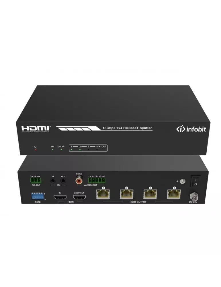 INFOBIT ISWITCH104H150 Kit Splitter1x4 HDMI  iSwitch 104H150 avec audio + 4x recepteurs HDBT