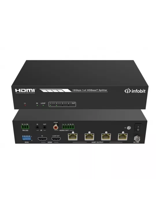 INFOBIT ISWITCH104H150 Kit Splitter1x4 HDMI iSwitch 104H150 with audio   4x HDBT receivers INFOBIT INFISWITCH104H150 | MusicGo