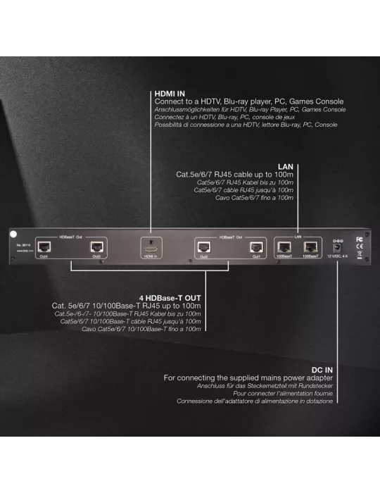 LINDY 38116  C6 HDBaseT HDMI   IR 4-port 100m Splitter   Transmitter LINDY LIN38116 | MusicGoodDeal