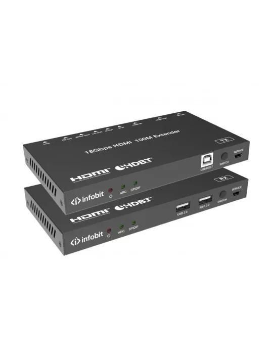 INFOBIT ITRANSE100K Kit extender HDMI 2.0 sur HDBaseT 4K60Hz sur 100m Infobit - E100K avec IR POC et KVM