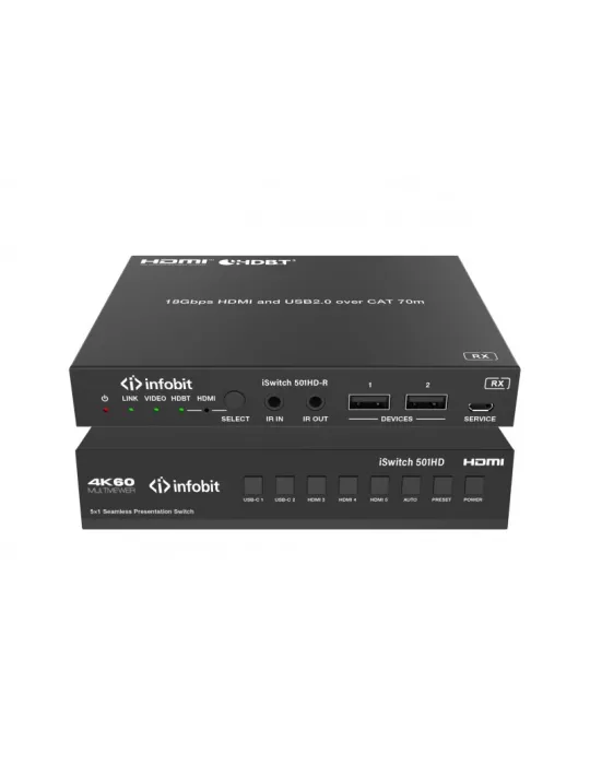 INFOBIT iSWITCH501HD Präsentations-Switch - iSwitch 501HD 4K60 5x1 HDMI USB-C zu HDMI-Ausgängen   HDBT   Audio DANTE INFOBIT I