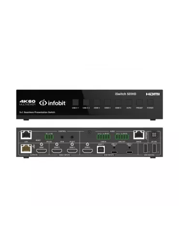INFOBIT iSWITCH501HD Präsentations-Switch - iSwitch 501HD 4K60 5x1 HDMI USB-C zu HDMI-Ausgängen   HDBT   Audio DANTE INFOBIT I 2