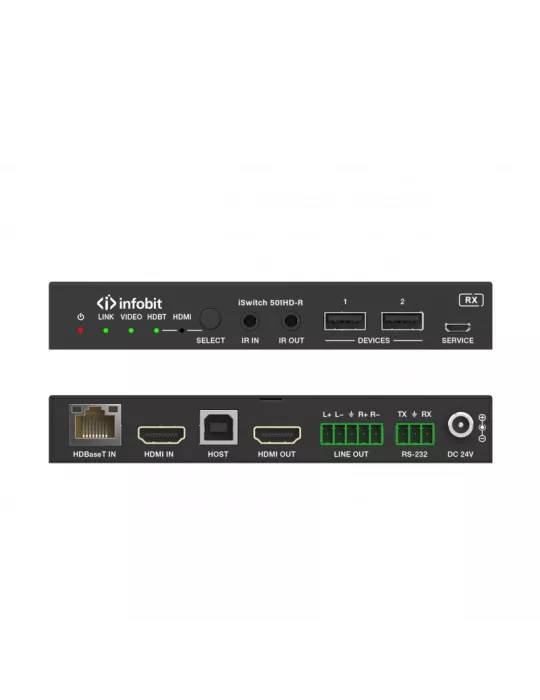INFOBIT iSWITCH501HD Switcher de presentation  - iSwitch 501HD 4K60 5x1 HDMI/USB-C vers Sorties HDMI + HDBT + Audio DANTE