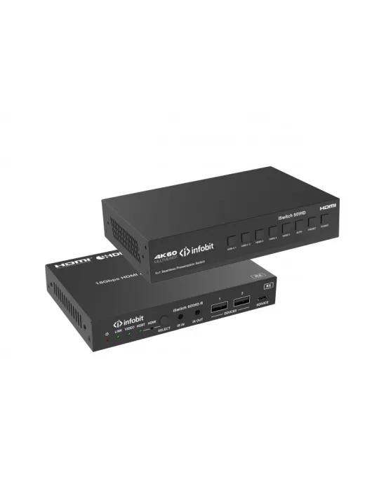 INFOBIT iSWITCH501HD Conmutador para presentaciones - iSwitch 501HD 4K60 5x1 Salidas HDMI USB-C a HDMI   HDBT   Audio DANTE IN