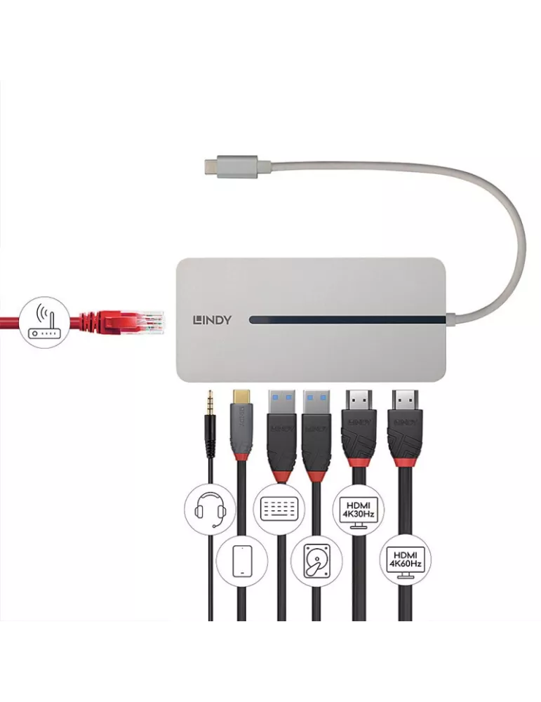 LINDY 43360 Lindy DST-Mx Duo Mini USB-C Docking Station para ordenador portátil MacBook con soporte 4K en dos pantallas y carg