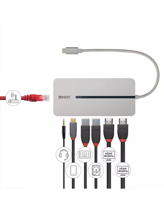 LINDY 43360 Lindy DST-Mx Duo Mini USB-C Docking Station para ordenador portátil MacBook con soporte 4K en dos pantallas y carg