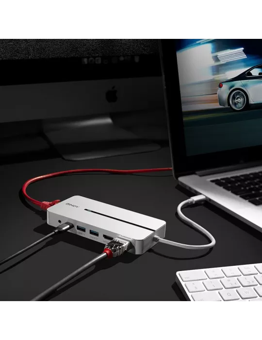 LINDY 43360 Lindy DST-Mx Duo Mini USB-C Docking Station para ordenador portátil MacBook con soporte 4K en dos pantallas y carg