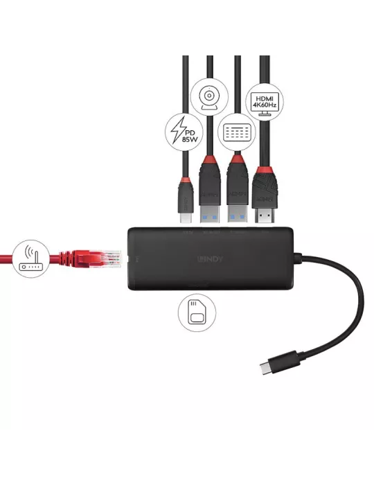 LINDY 43358 Lindy DST-Mini Mini Docking Station USB C para portátil con resolución 4K y carga de 100 W LINDY LIN43358 | MusicG