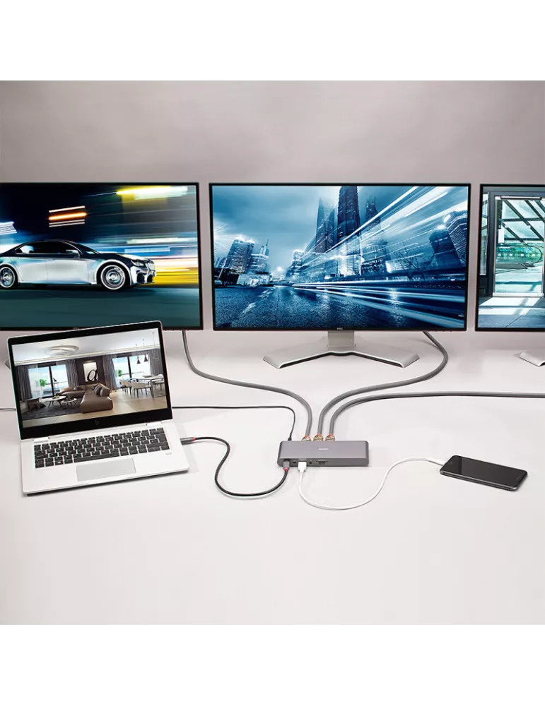 LINDY 43349 Estación de acoplamiento Lindy DST-Pro 5K XT USB-C para portátil con tres pantallas (4K) o una pantalla (5K) y Pow