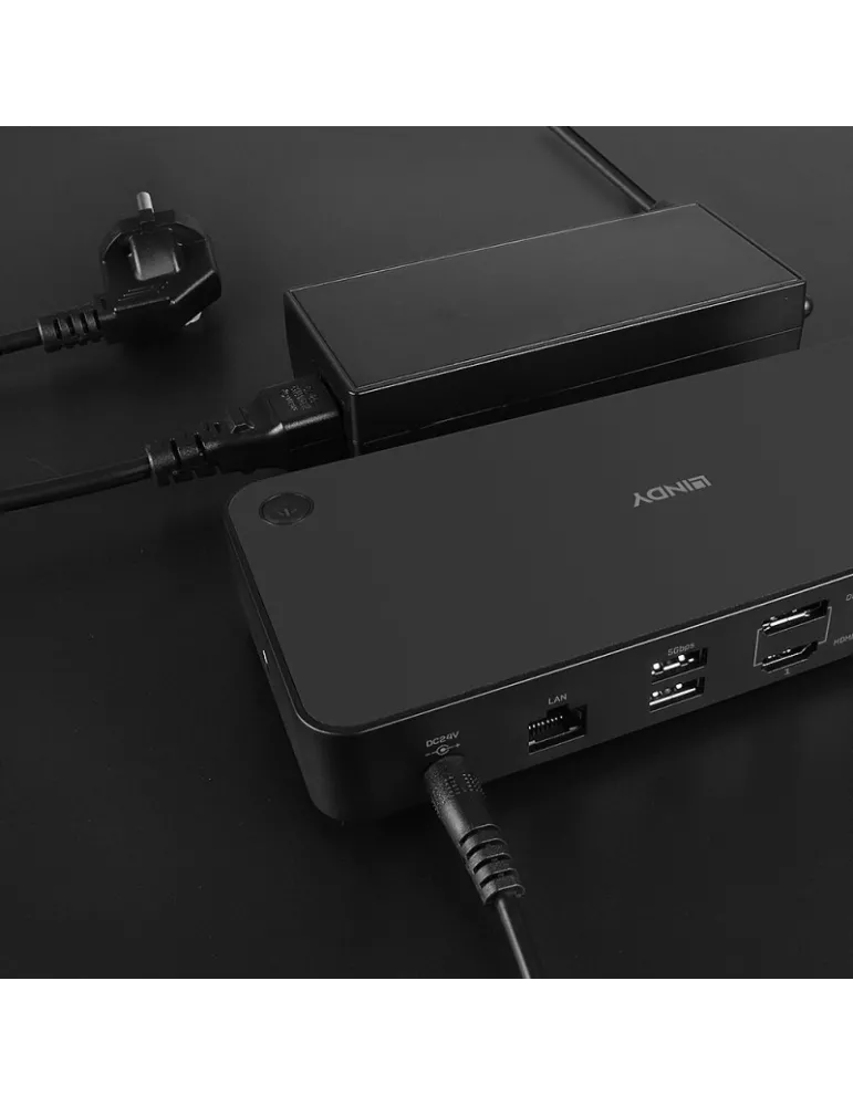 LINDY 43366 Lindy  DST-Pro Universal Docking Station Hybride USB Type C et Type A pour Laptop avec prise en charge 3x4K (DP or 