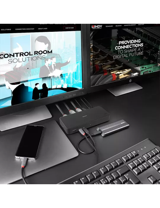 LINDY 43366 Estación de acoplamiento universal Lindy DST-Pro híbrida USB tipo C y tipo A para portátil con soporte 3x4K (DP o