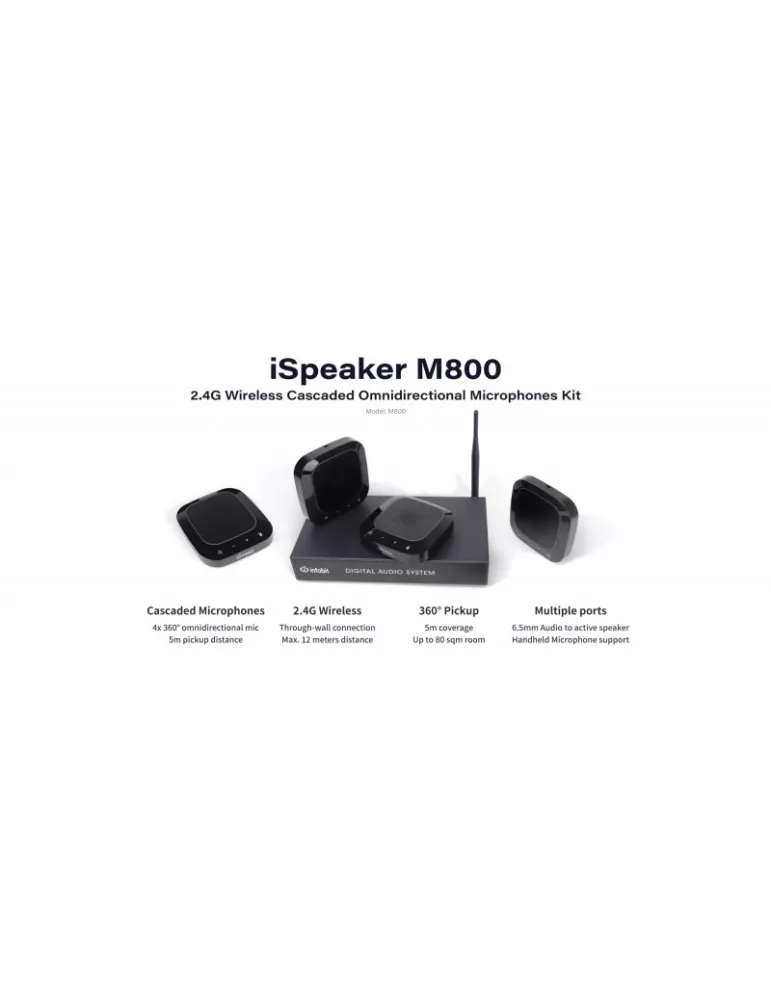 INFOBIT ISPKM800 Kit de microphones omnidirectionnels en cascade sans fil Infobit iSpeaker M800