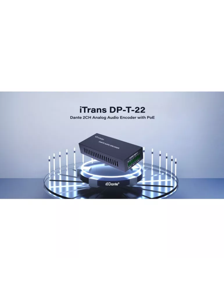INFOBIT DPT22 Transmisor Encodificador de audio analógico DANTE - iTrans DP-T-22 con POE y puerto Phoenix INFOBIT INFDPT22 | M