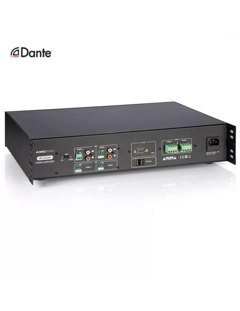 AMC iAC2X240DANTE Installation amplifier 2x channels 480W (2x240W) iAC2X240 DANTE Line 100V and Low impedance AMC AMCiAC2X240D