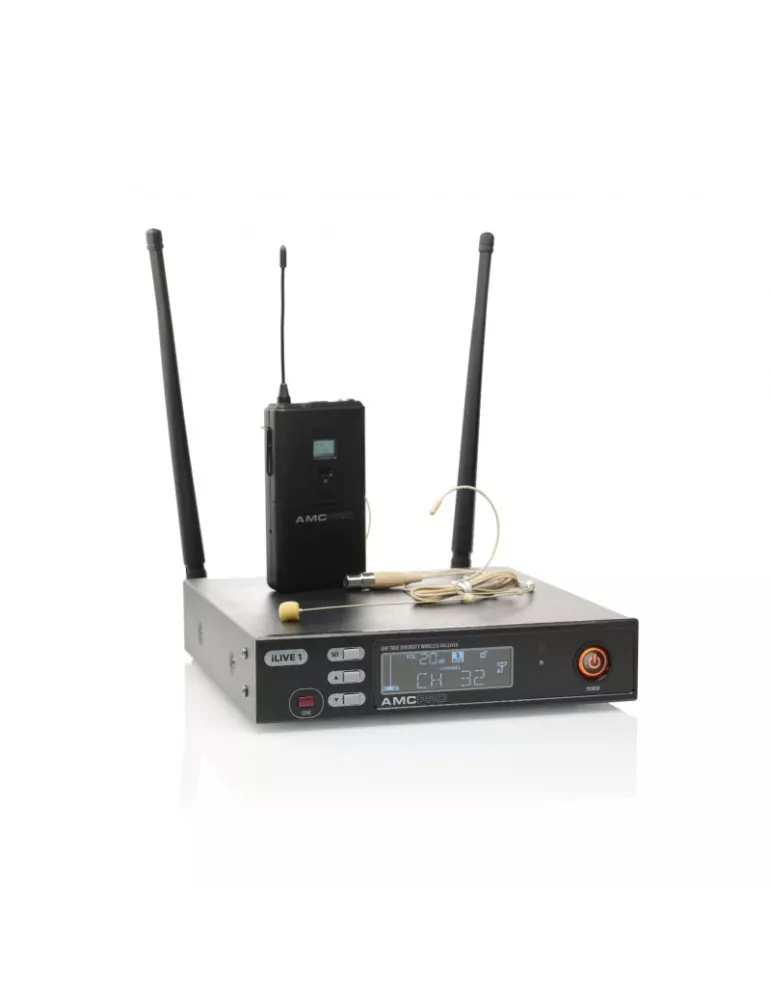 AMC ILIVE1HS Systeme de micro serre-tête sans fil  True Diversity avec 32 canaux selectabl