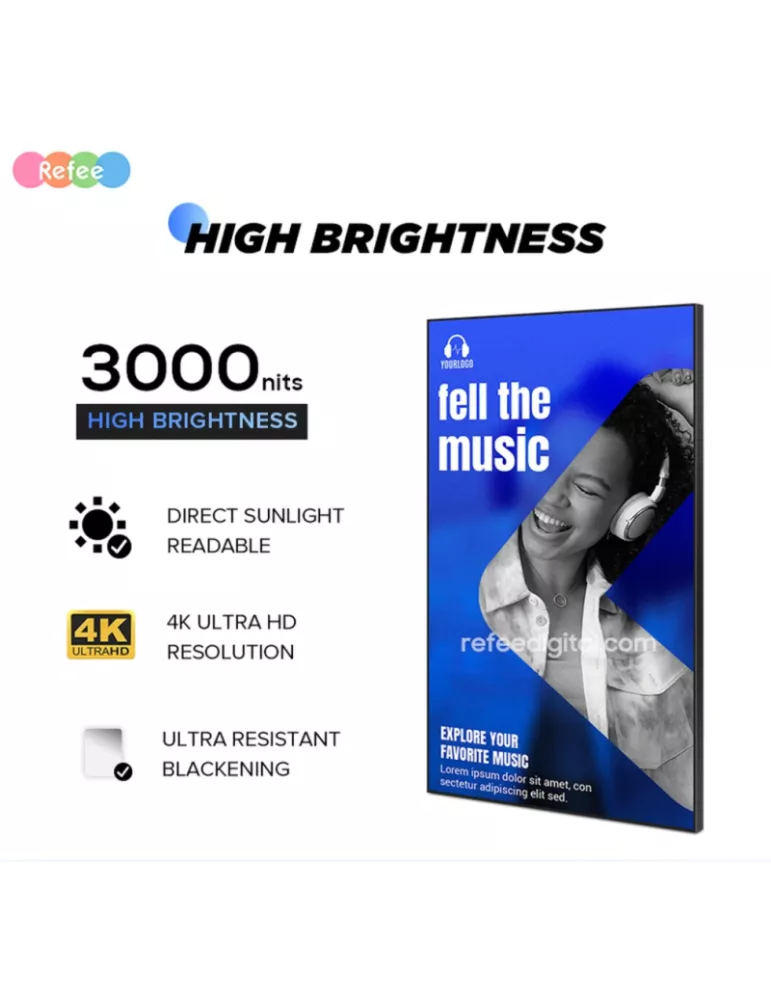 REFEE SW65HBA Ecran Vitrine 65"   UHD 3840x2160 3000 cd/m2
