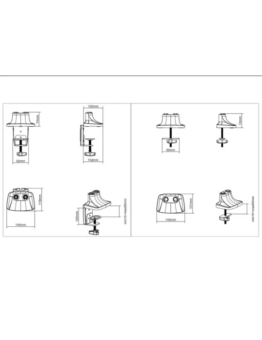 MULTIBRACKETS 3279 Support de table Multibrackets Deskmount Gas Spring Dual - 2 écrans de 15" - 30" VESA Max 100x100