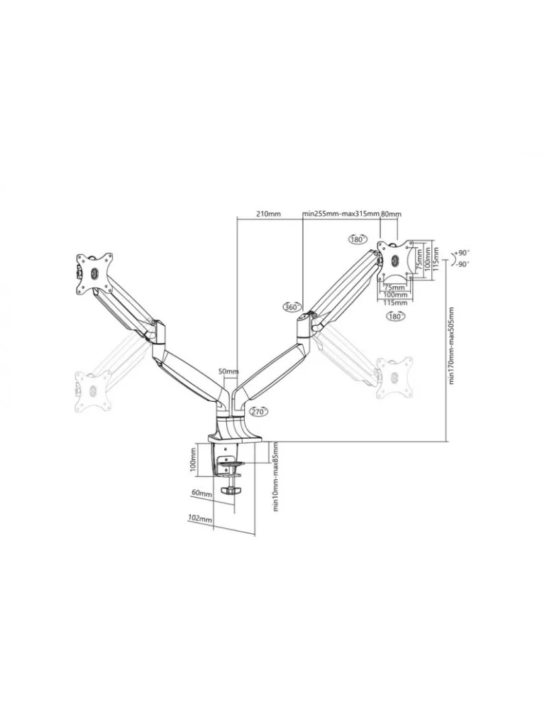 MULTIBRACKETS 3279 Table support Multibrackets Deskmount Gas Spring Dual - 2 screens 15  - 30  VESA Max 100x100 MULTIBRACKETS