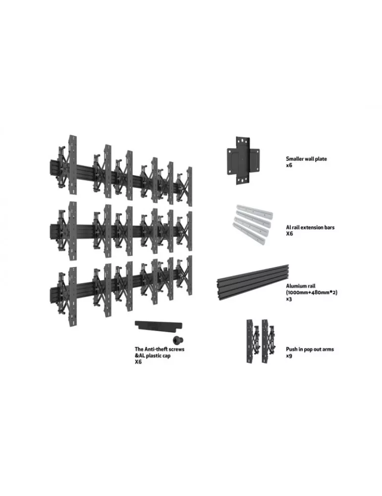 MULTIBRACKETS 5051 Support mural Multibrackets Wallmount Pro MBW3x3UP 9 écrans 32"-55" LCD VESA Max 400x400