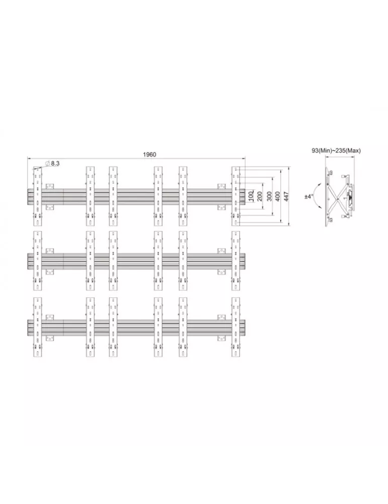 MULTIBRACKETS 5051 Support mural Multibrackets Wallmount Pro MBW3x3UP 9 écrans 32"-55" LCD VESA Max 400x400